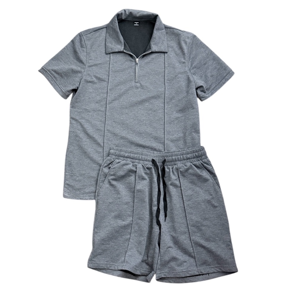 Men’s Casual Gray Polo and Shorts Set
